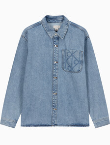 Buy 남성 90s 레귤러 핏 라이트블루스톤 워시 긴팔 데님 셔츠 in color Light blue