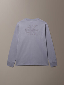 Buy 남성 릴렉스 벨벳 백 모노로고 그래픽 긴팔 티셔츠 in color Minimal Gray