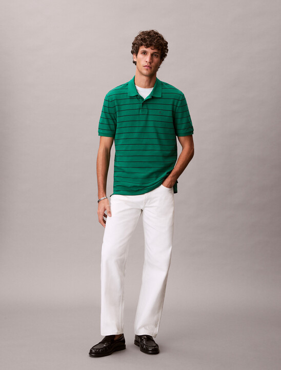 스트라이프 피크 모노그램 폴로 티