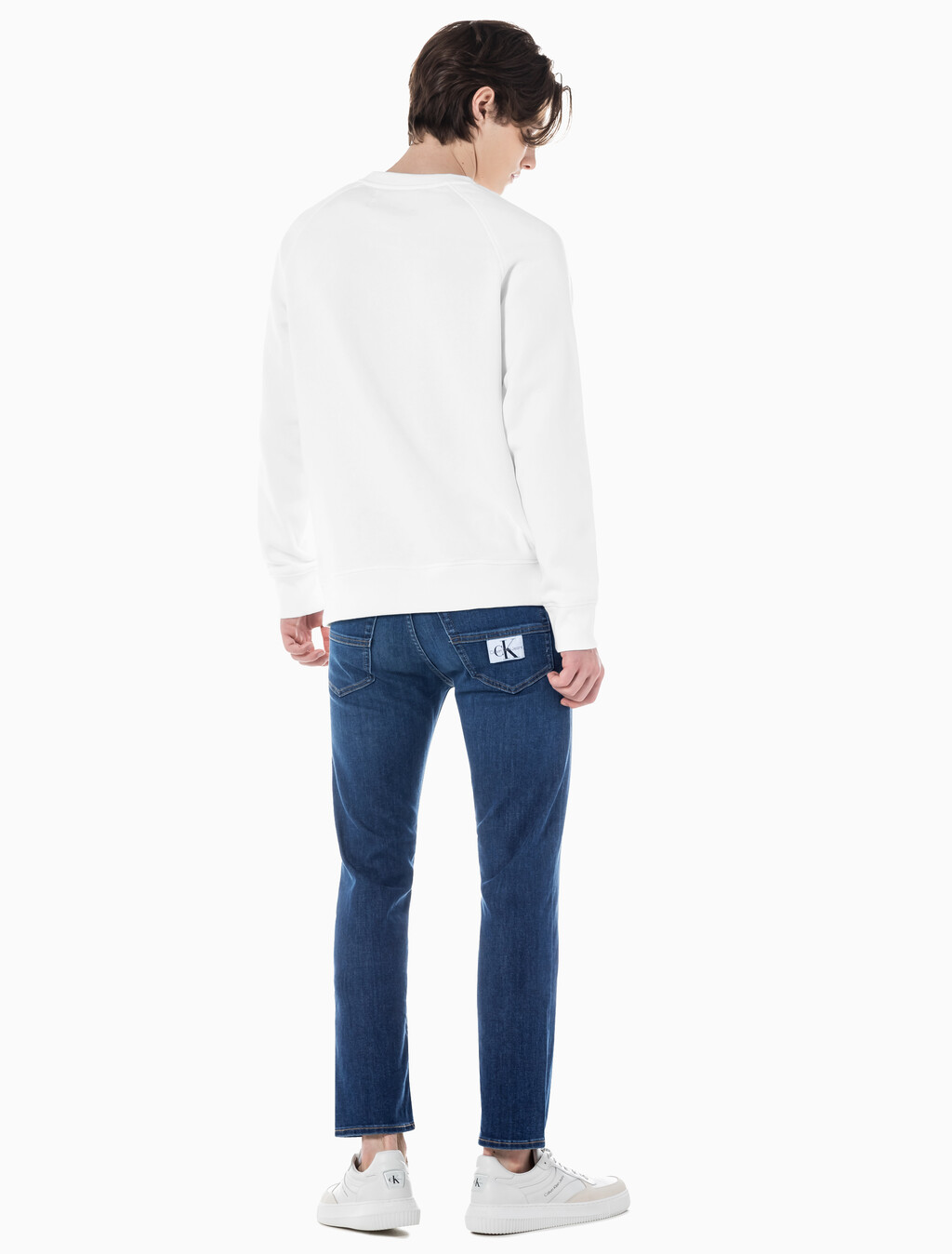 Buy 남성 슬림 스트레이트핏 다크 블루 크롭 데님 in color BLUE BLACK HANGER LOOP