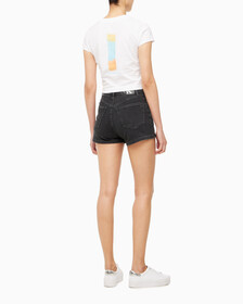 Buy 여성 하이라이즈 블랙 데님 쇼츠 in color WASHED BLACK LOGO LACE