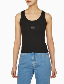 Buy 여성 우븐 라벨 립 탱크 탑 in color CK BLACK