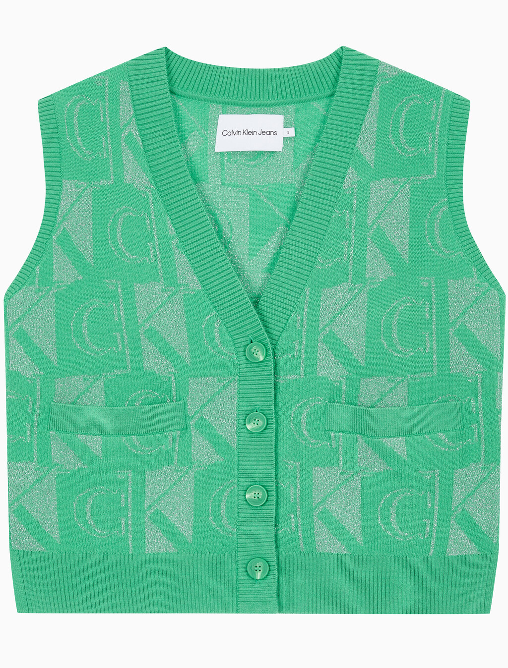 Buy 여성 프리미엄 라인 메탈릭 올오버프린트 베스트 in color GREEN