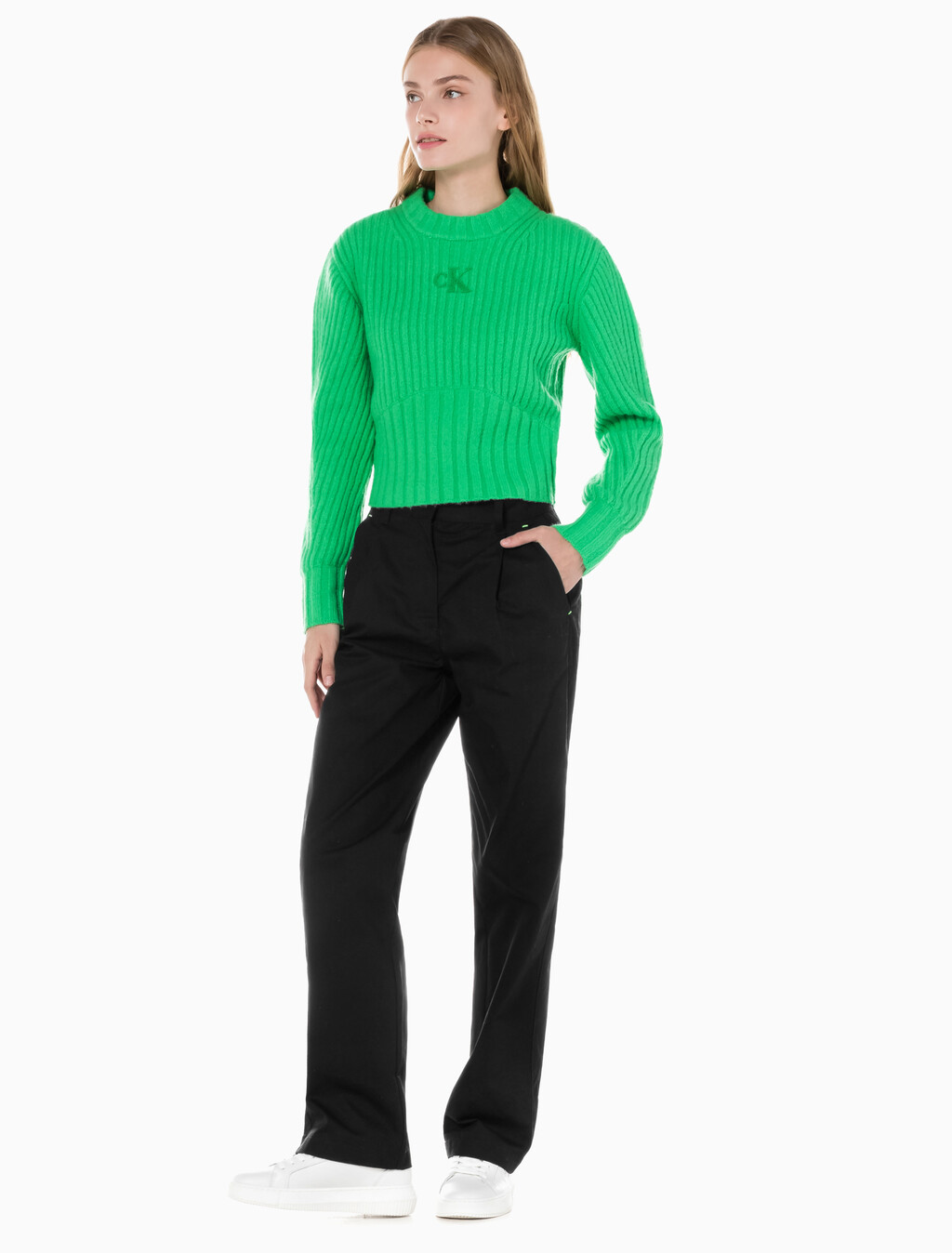 Buy 여성 폴드 반드 치노 팬츠 in color CK BLACK