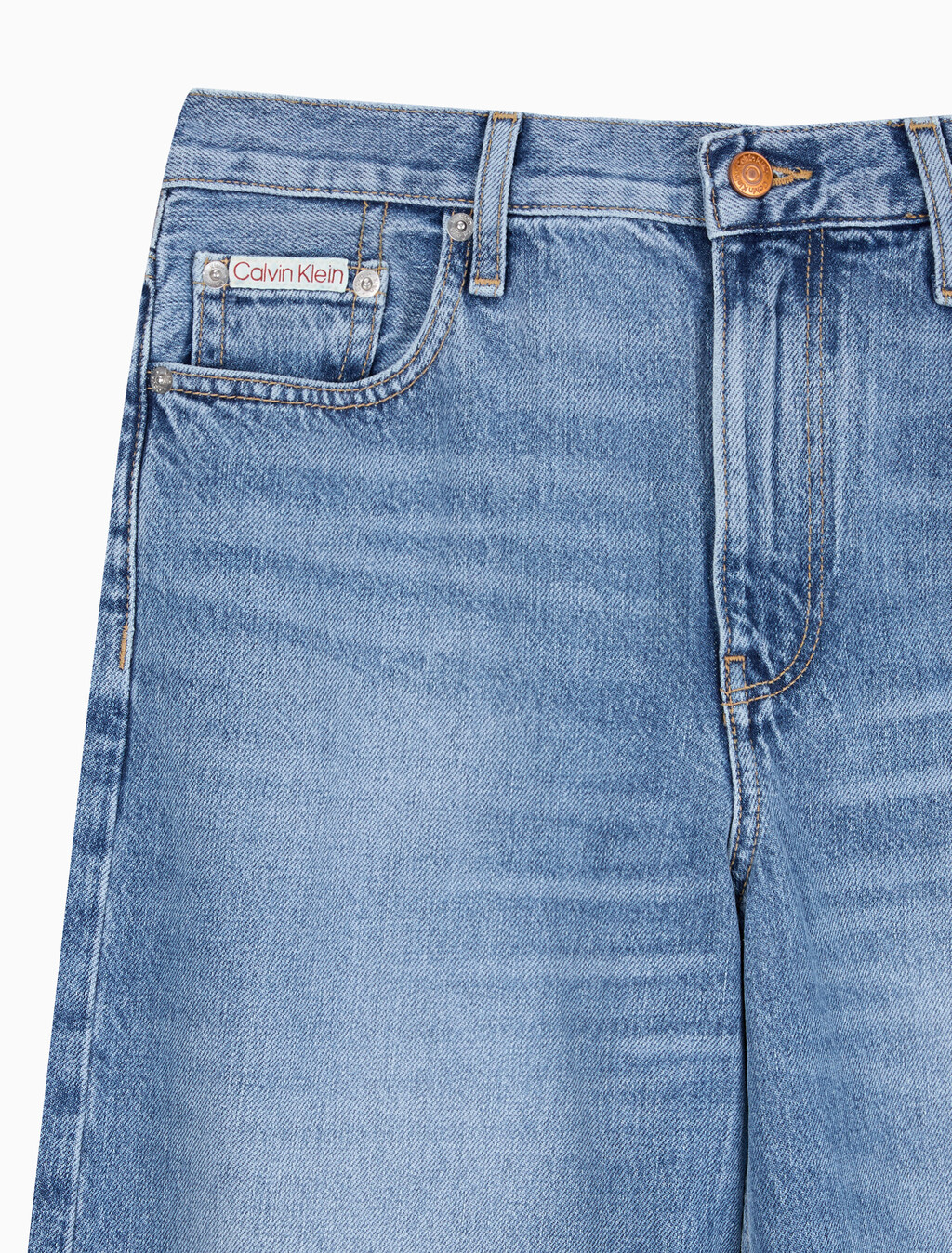 Buy 여성 로우라이즈 배기 미드 블루 데님 in color mid blue