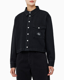 Buy 여성 크롭 대드 데님 셔츠 in color WASHED BLACK LOGO LACE