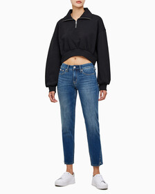 Buy 여성 하프집 엠보스 폴로넥 스웻 in color CK BLACK