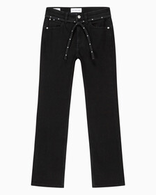 Buy 여성 하이라이즈 바디 부츠핏 앵클 블랙 기모 데님 in color WASHED BLACK LOGO LACE