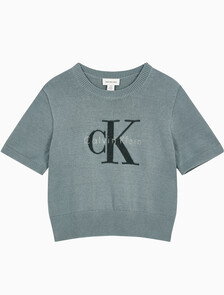 Buy 여성 청키 코튼 그래픽 풀오버 in color Mid Green