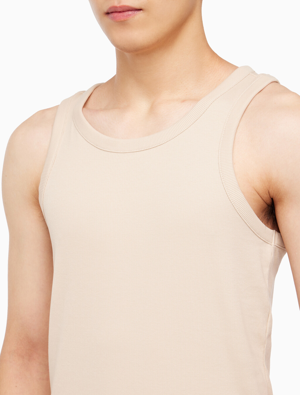 Buy 남성 로고탭 레이서백 슬리브리스 티셔츠 in color CLASSIC BEIGE