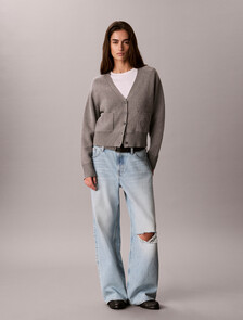 Buy 여성 울 코튼 라글란 가디건 in color MEDIUM GREY HEATHER