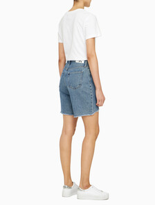 Buy 여성 맘핏 미드블루 데님 쇼츠 in color MID BLUE BACK EMBRO