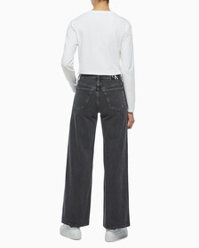 Buy 여성 하이라이즈 와이드핏 데님 in color GREY STEPPED RELEASE HEM