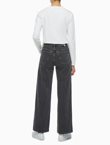 Buy 여성 하이라이즈 와이드핏 데님 in color GREY STEPPED RELEASE HEM