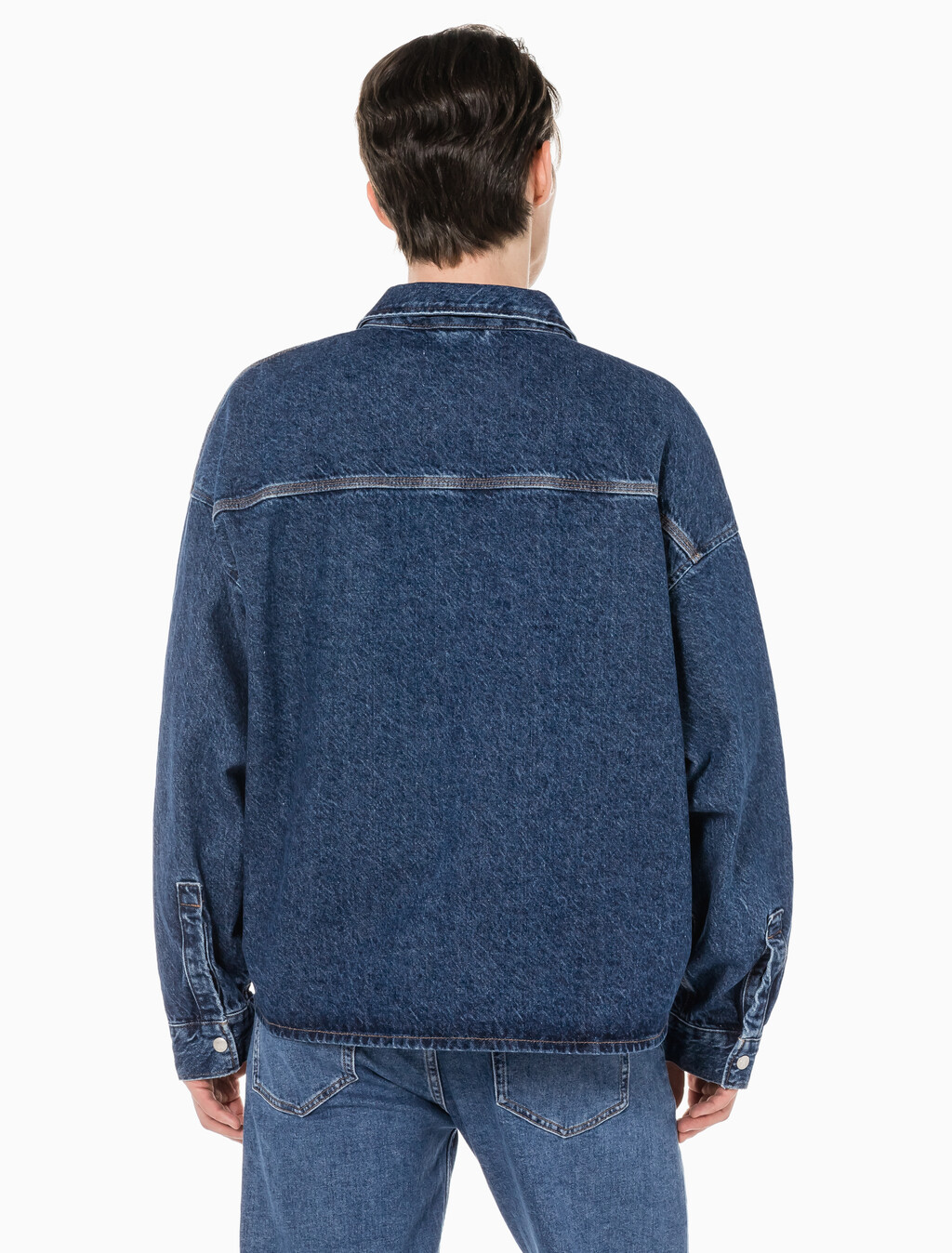 Buy 남성 루즈핏 박시 유틸리티 데님 셔츠 in color BLUE BLACK HANGER LOOP