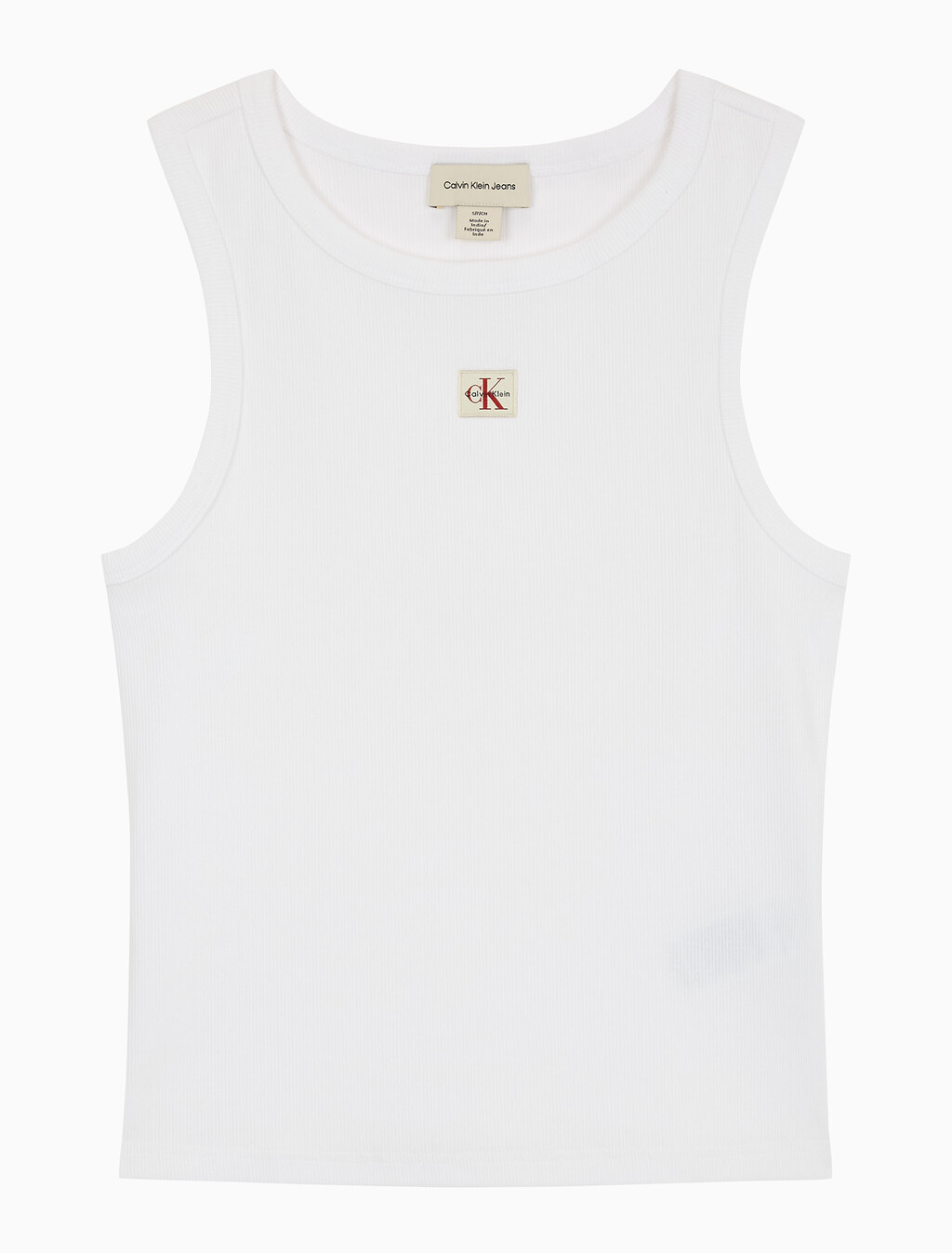 Buy 여성 우븐라벨 코튼 립 탱크 탑 in color BRILLIANT WHITE