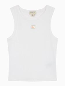 Buy 여성 우븐라벨 코튼 립 탱크 탑 in color BRILLIANT WHITE