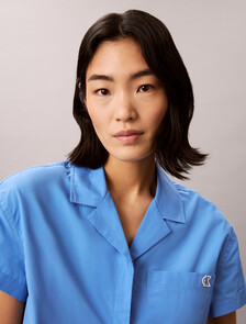 Buy 여성 팝플린 박시 셔츠 in color Blue