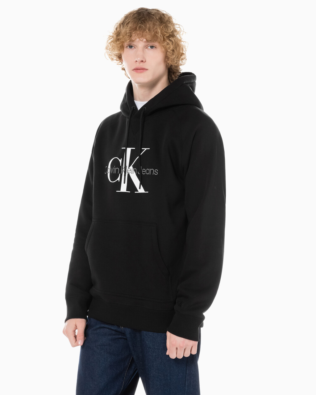 Buy 남성 롱슬리브 릴렉스핏 모노그램 기모후디 in color CK BLACK