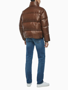 Buy 남녀공용 글로시 숏 푸퍼 in color DARK BROWN