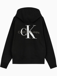 Buy 남녀공용 릴렉스핏 모노그램 백 로고 후디 in color CK BLACK