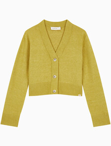 Buy 여성 플러피 얀 스웨터 가디건 in color MUSTARD