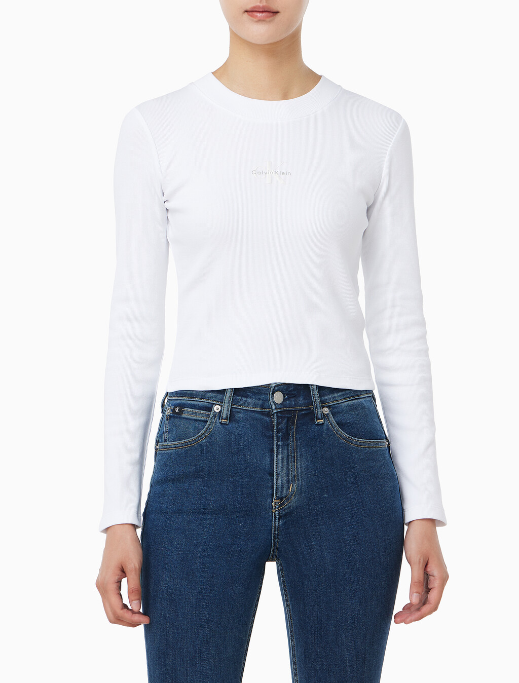 Buy 여성 L/S 모노그램 베이비 티셔츠 in color BRILLIANT WHITE