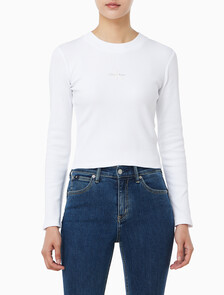 Buy 여성 L/S 모노그램 베이비 티셔츠 in color BRILLIANT WHITE