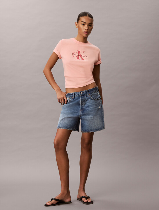 여성 애시드워시 히어로 모노로고 티