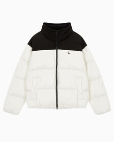 Buy 남녀공용 릴렉스 숏 블로킹 다운 푸퍼 in color WHITE
