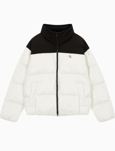 Buy 남녀공용 릴렉스 숏 블로킹 다운 푸퍼 in color WHITE