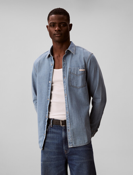 남성 에센셜 클래식 블루 데님 셔츠