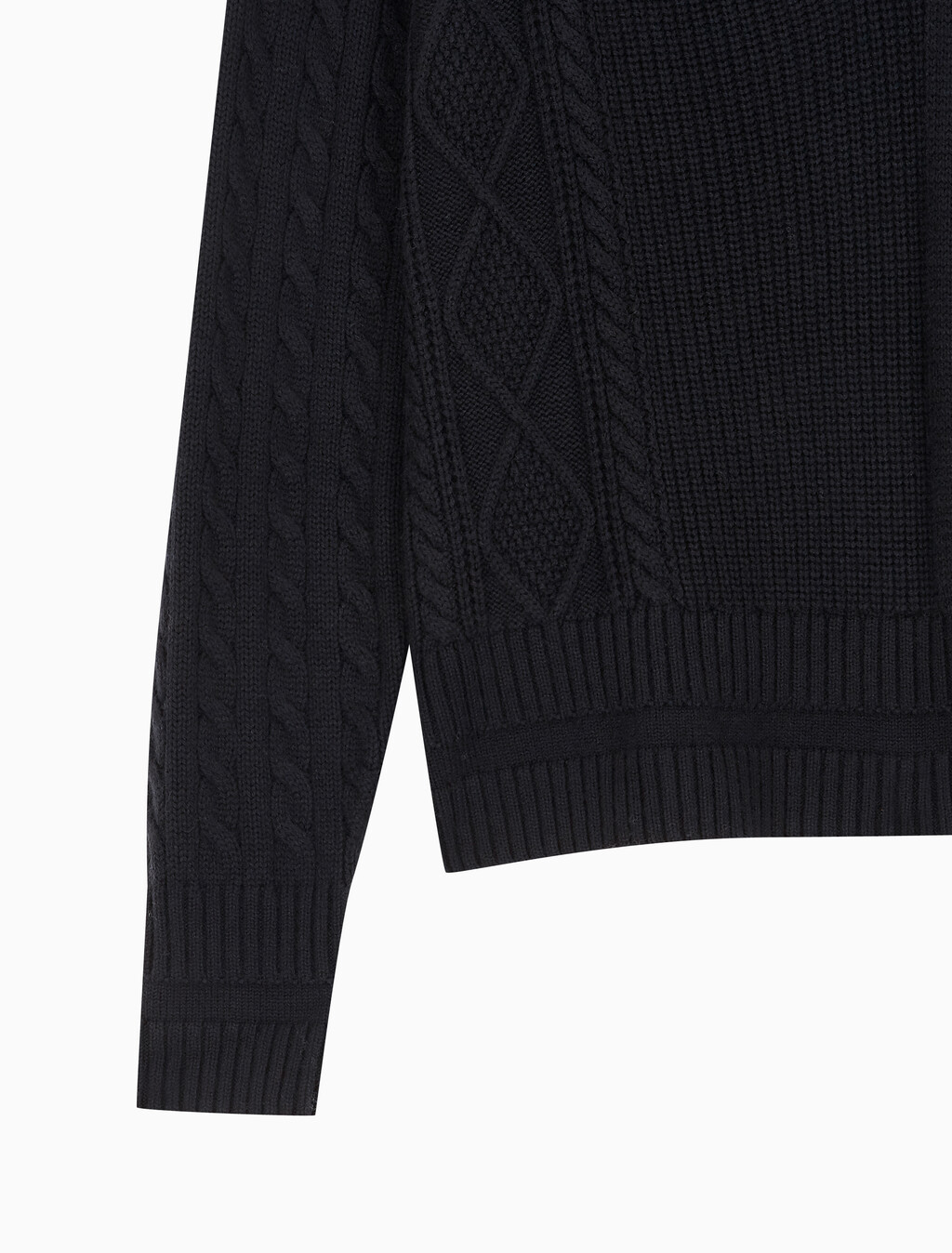 Buy 여성 케이블 인터레스트 브이넥 풀오버 울 스웨터 in color CK BLACK