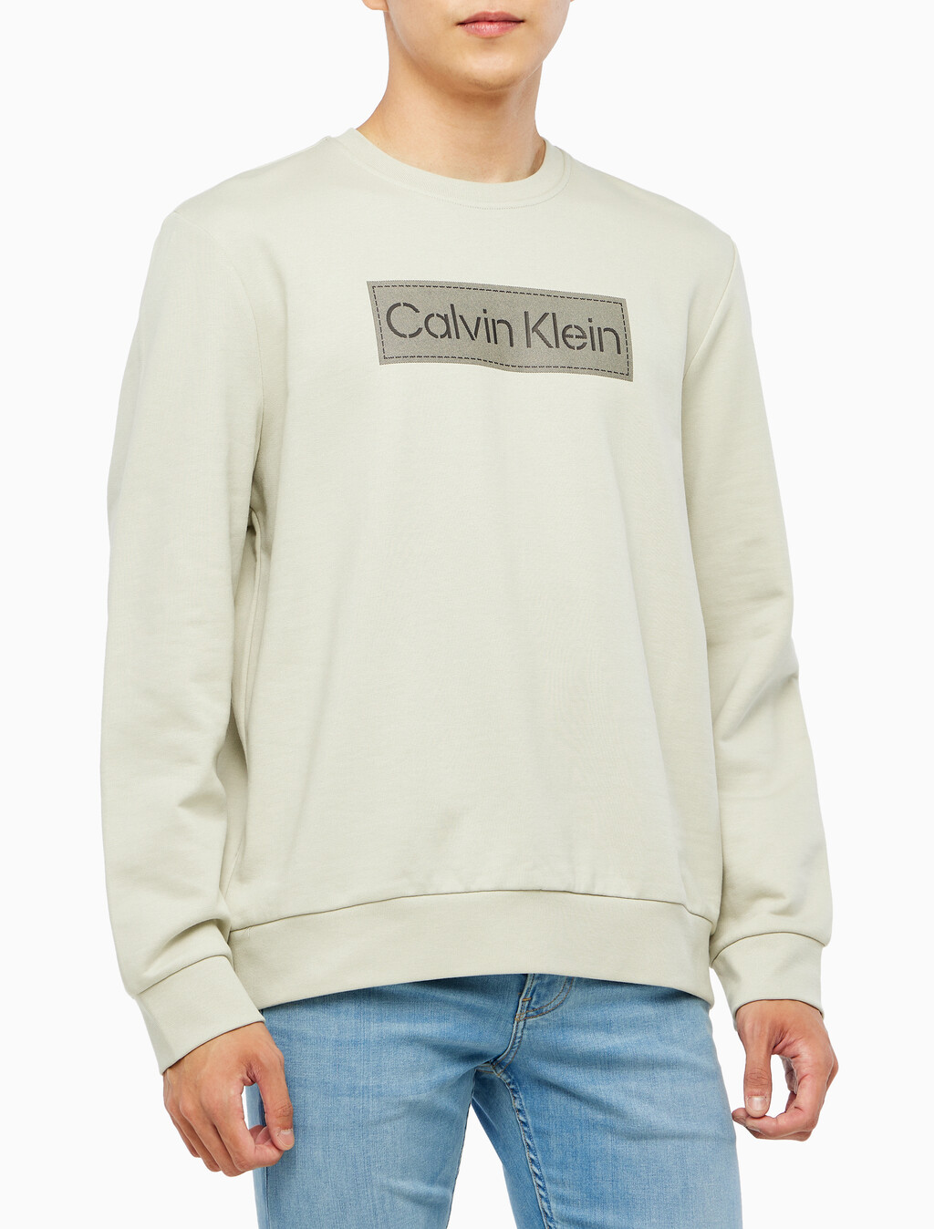 Buy 남성 롱슬리브 스텐실로고 테리 크루넥 스웻셔츠 in color BEIGE