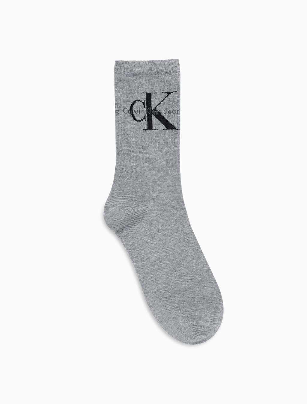 Buy 남성 콤드 코튼 립 크루 모노그램 중목 양말 (화이트 1 PAIR) in color GREY HTR
