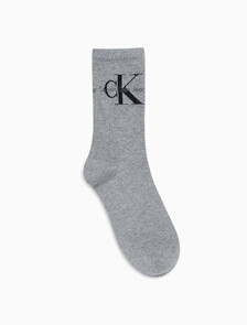 Buy 남성 콤드 코튼 립 크루 모노그램 중목 양말 (화이트 1 PAIR) in color GREY HTR