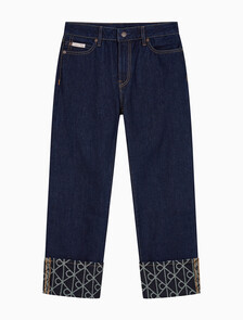 Buy 여성 릴렉스드 크롭 인디고 자카드 데님 in color denim