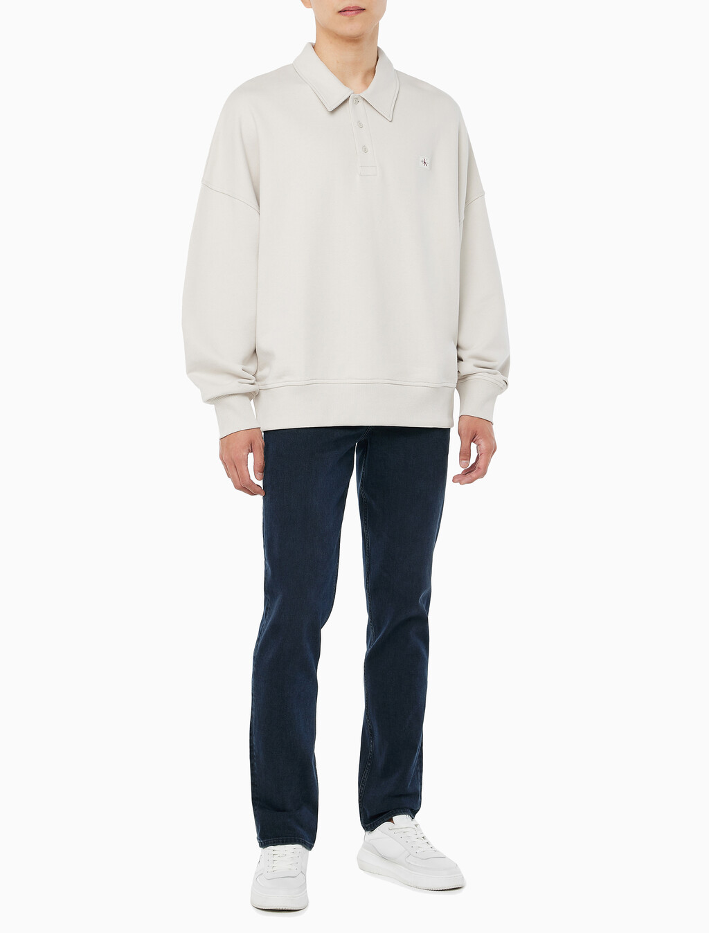 Buy 남성 릴렉스핏 하프 버튼 럭비 스웻셔츠 in color LIGHT BEIGE