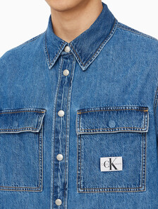 Buy 남성 릴렉스핏 데님 셔츠 in color MID BLUE BACK EMBRO