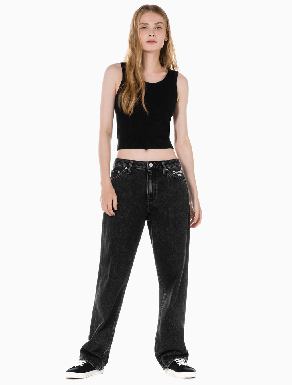 Buy 여성 90's 스트레이트핏 블랙 데님 in color WASHED BLACK LOGO LACE