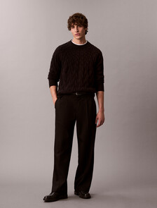 Buy 남성 램스울 블랜드 케이블 크루넥 스웨터 in color BLACK