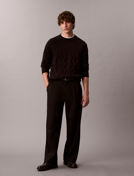 남성 램스울 블랜드 케이블 크루넥 스웨터