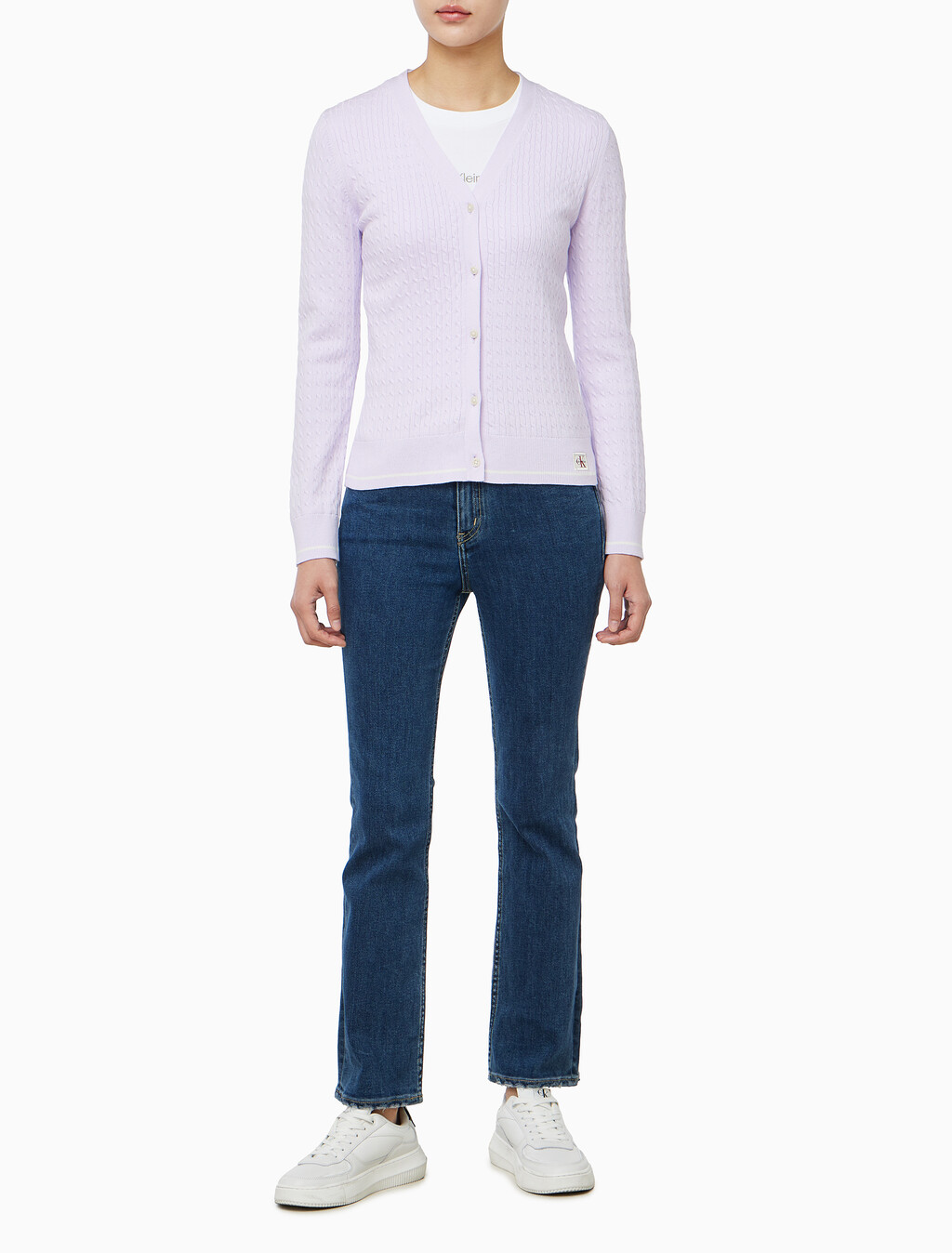 Buy 여성 우븐라벨 케이블 가디건 in color Light Pink