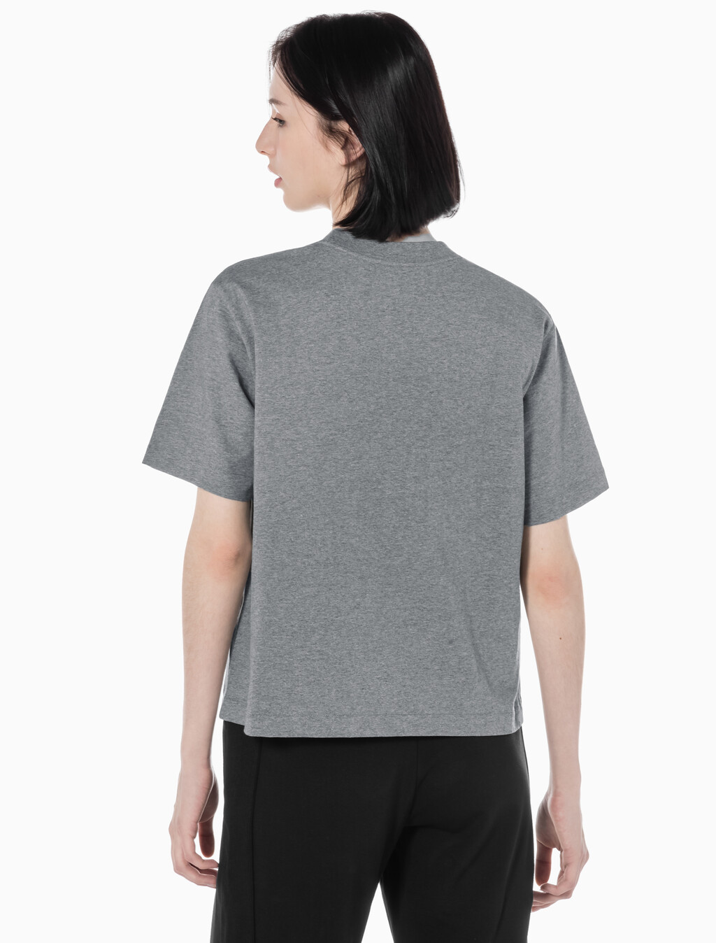Buy 여성 릴렉스드 스탠다드로고 크루넥 반팔 티셔츠  in color MEDIUM GREY HEATHER