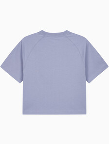 Buy 여성 박시 CK 크레스트 크롭 포켓 반팔 티셔츠 in color PERSIAN VIOLET