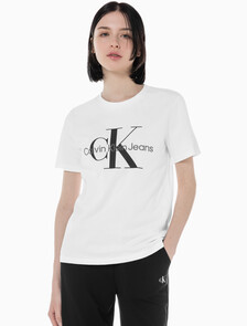 Buy 여성 스트레이트핏 모노그램로고 크루넥 반팔 티셔츠 in color BRIGHT WHITE