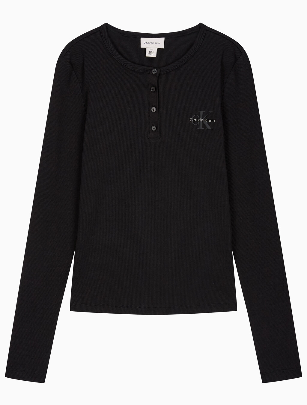 Buy 여성 모노그램 롱슬리브 헨리넥 티셔츠 in color BLACK