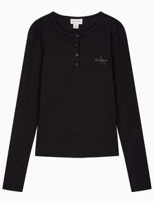 Buy 여성 모노그램 롱슬리브 헨리넥 티셔츠 in color BLACK