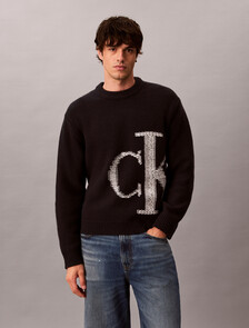 Buy 남성 램스울 블렌드 모노그램 크루넥 스웨터 in color BLACK