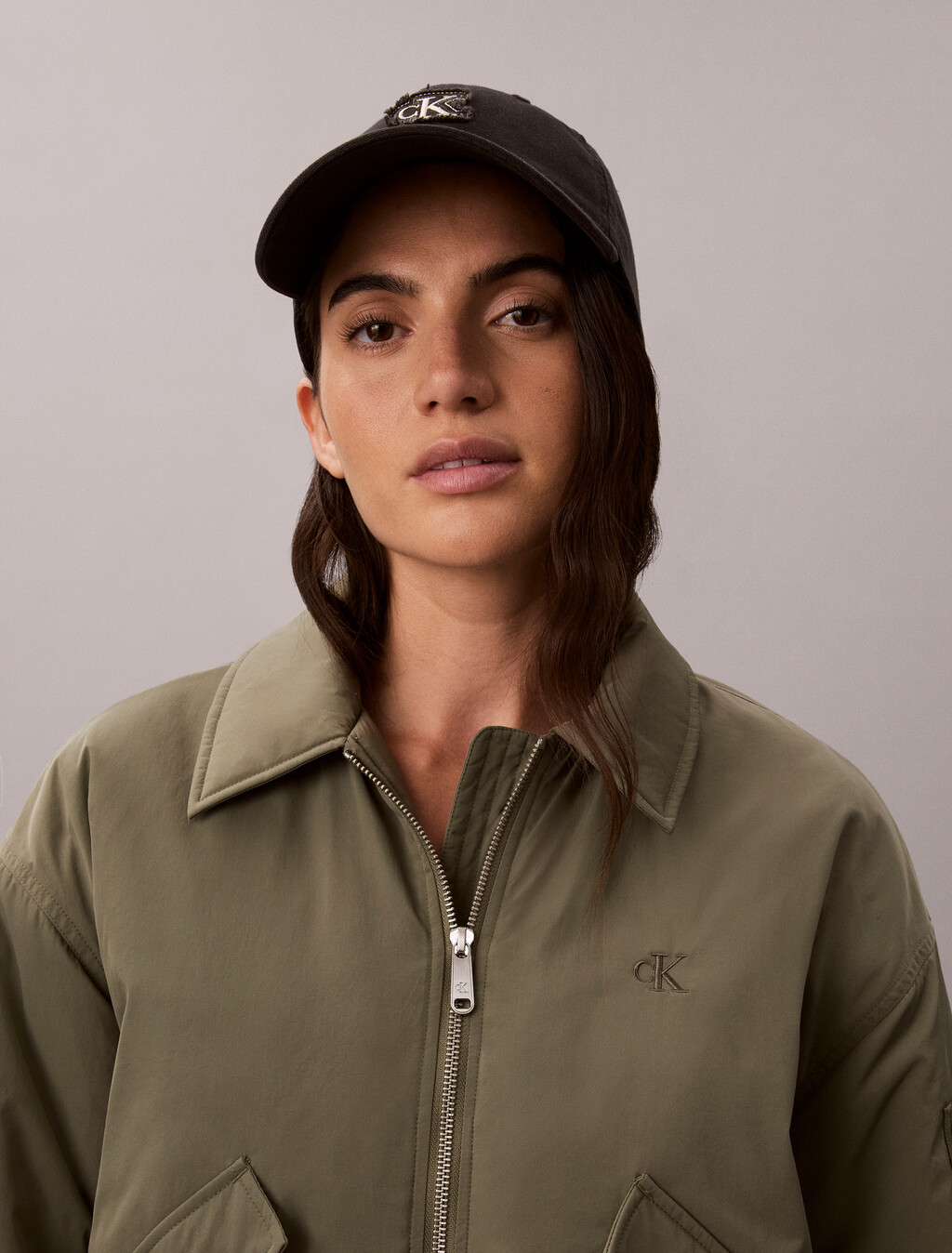 Buy 여성 나일론 숏 봄버 자켓 in color DUSTY OLIVE